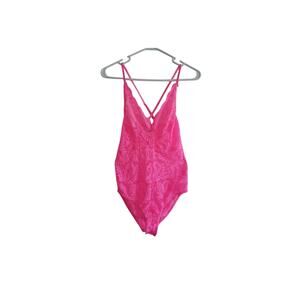 LF Stores Neon Pink Lace Teddy Lingerie Rave Bodysuit Size 8